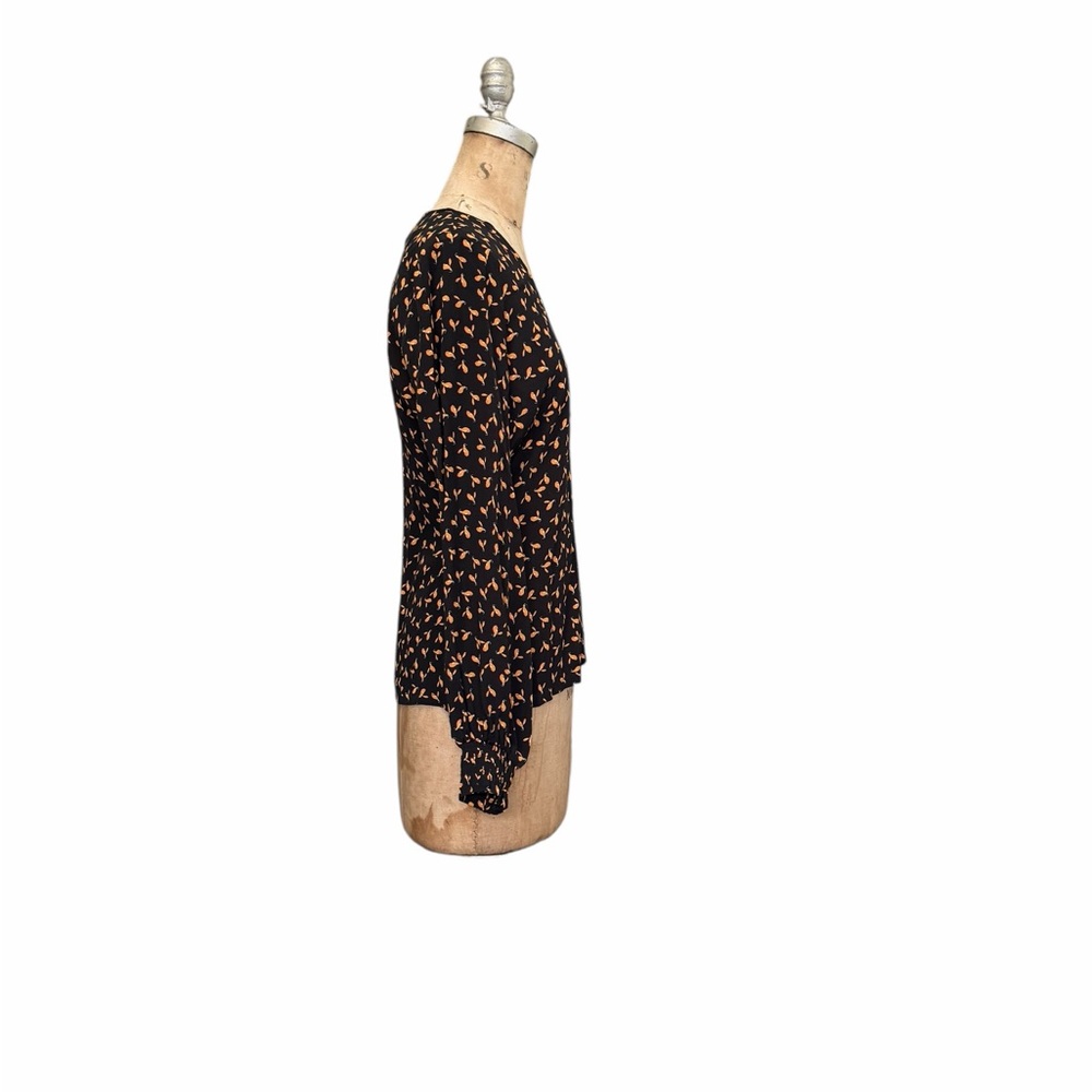 Just Female Venda Women's Black and Orange Snowberry Leaf Patterned Top XS EUC - Picture 3 of 9